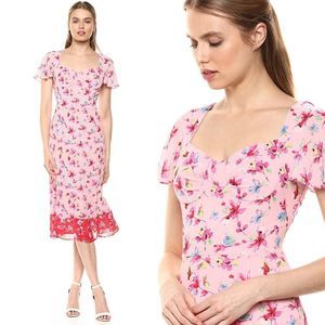 Nanette Lepore Sweetheart Floral Midi Dress 6 Pink Garden Party NWT